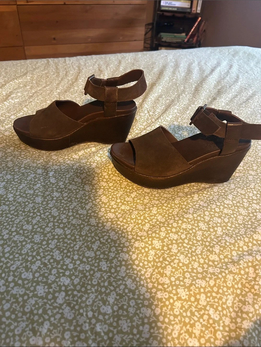 Kork-Ease Brown Suede Platform Wedge Sandals with Buckle